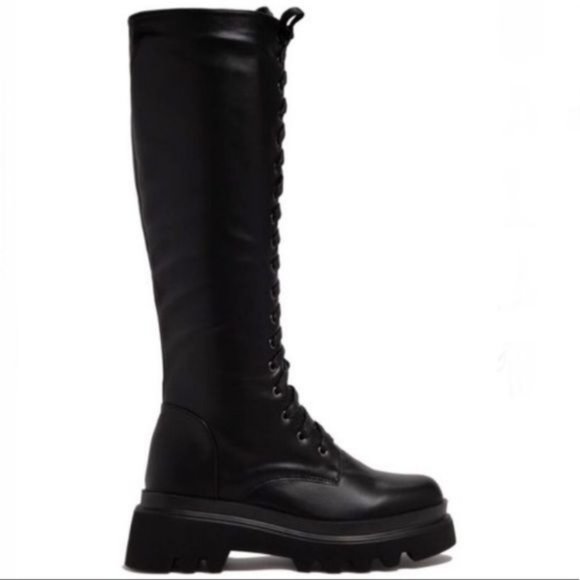 !! NEW !! Knee High Lack Up Combat Boots with Side Zip in Taupe - Picture 8 of 8